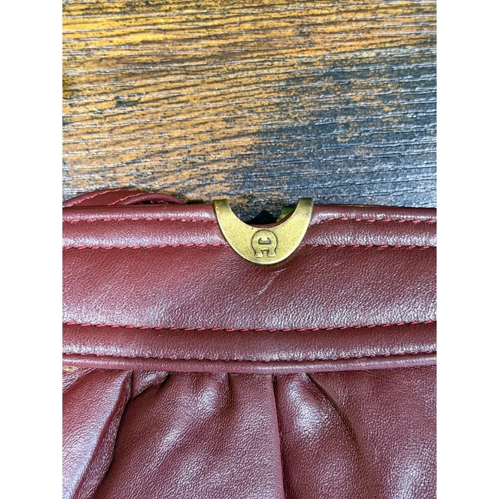 Etienne Aigner Shoulder Bag Women Oxblood Vintage 70s Leather Brass Logo Large